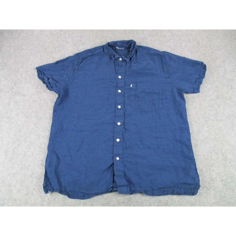 ANOKHI Shirt Mens Extra Large Blue Linen Button Up Relaxed‎ Breathable Camp